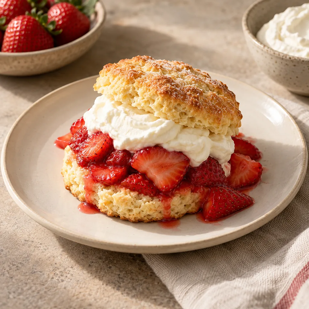 AI-generated serving suggestion for Strawberry shortcake biscuits