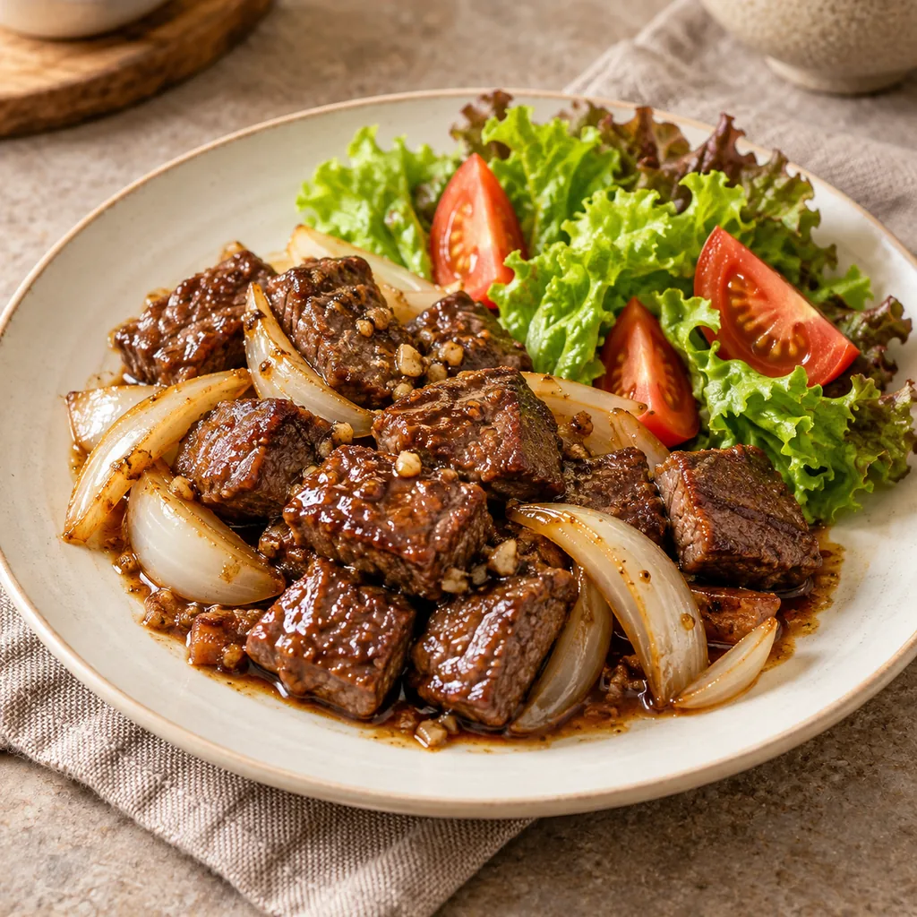 AI-generated serving suggestion for Shaking beef