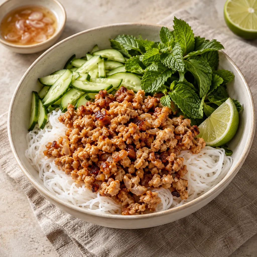 AI-generated serving suggestion for Chicken bún chả-inspired bowls
