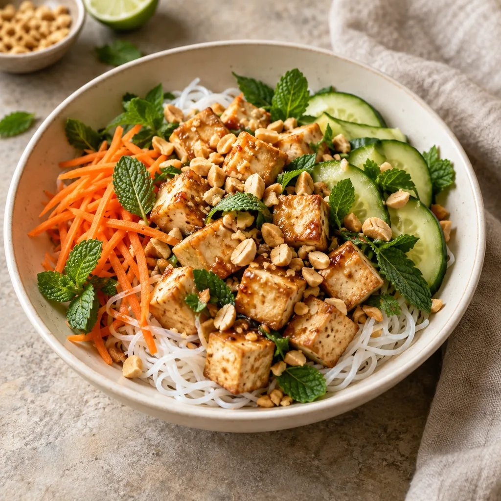 AI-generated serving suggestion for Tofu vermicelli herb bowls
