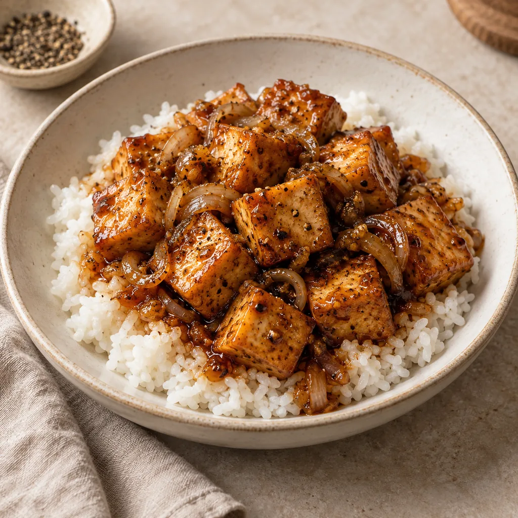 AI-generated serving suggestion for Caramel pepper tofu