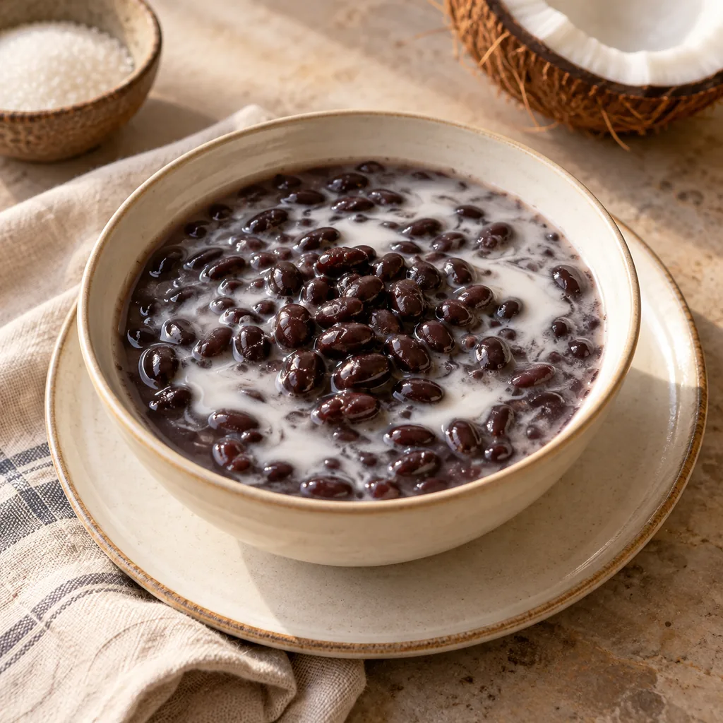 AI-generated serving suggestion for Black bean coconut dessert