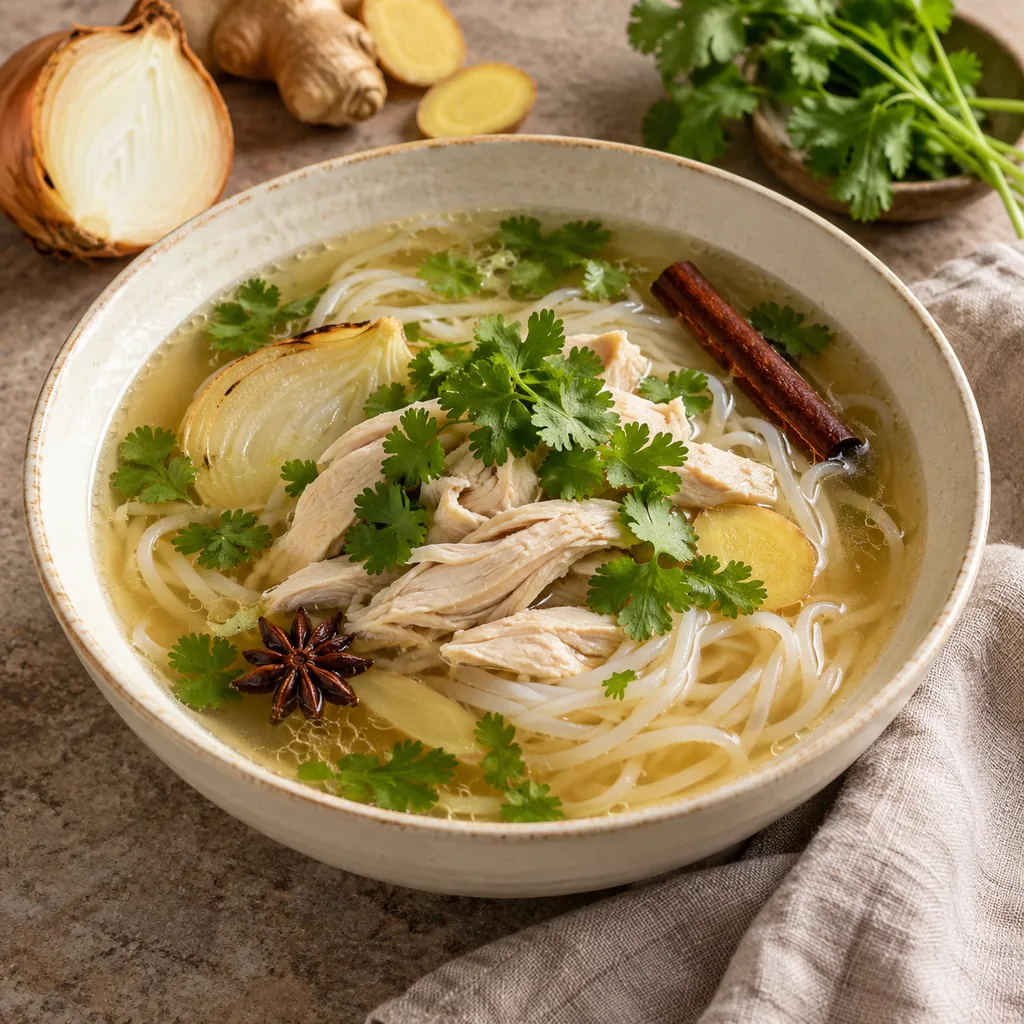 AI-generated serving suggestion for Quick chicken phở