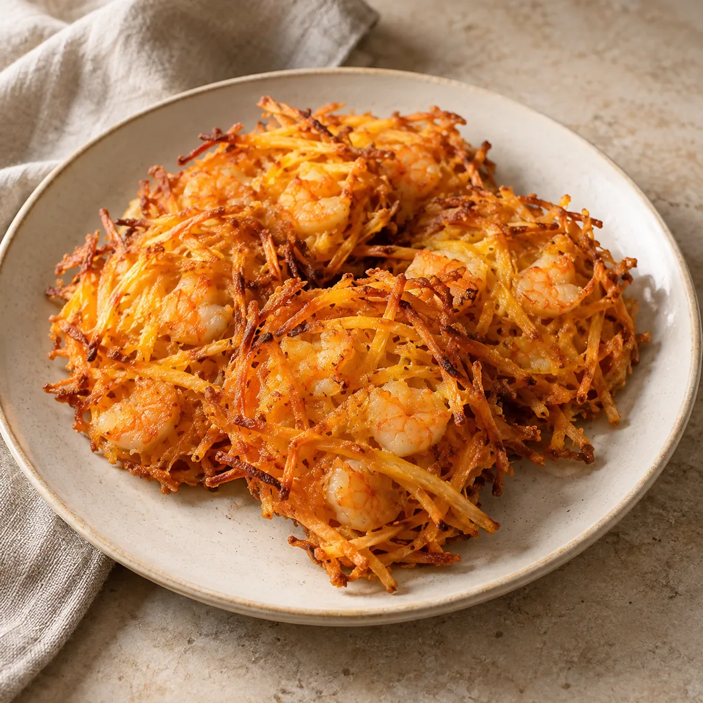 AI-generated serving suggestion for Sweet potato shrimp fritters